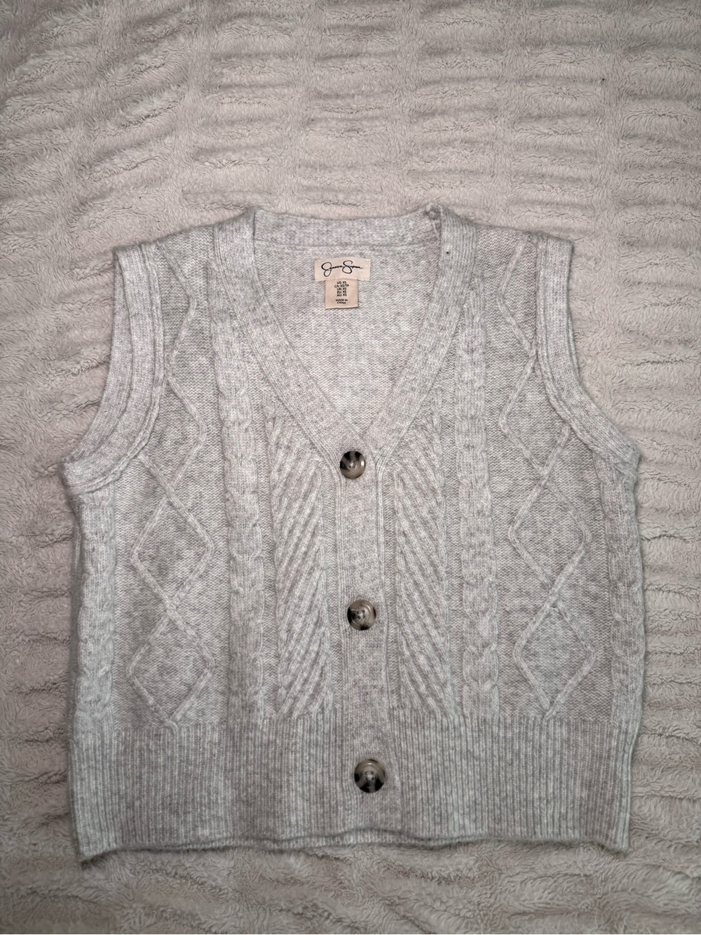 Jessica Simpson Cable Knit Sweater Vest XS Gray Soft